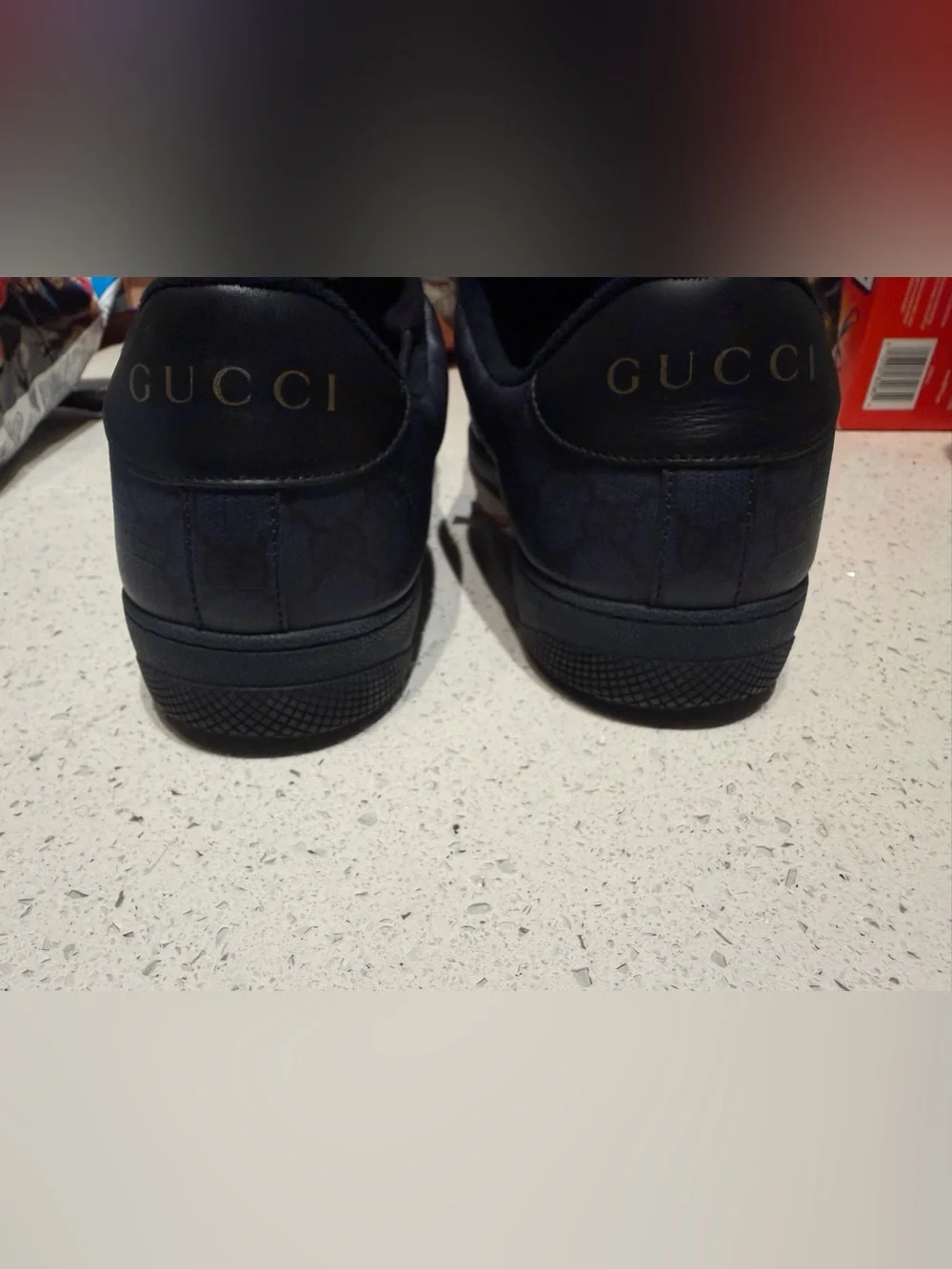 Gucci screener navy blue leather Low-Top Sneakers with Red and Blue Web Stripe